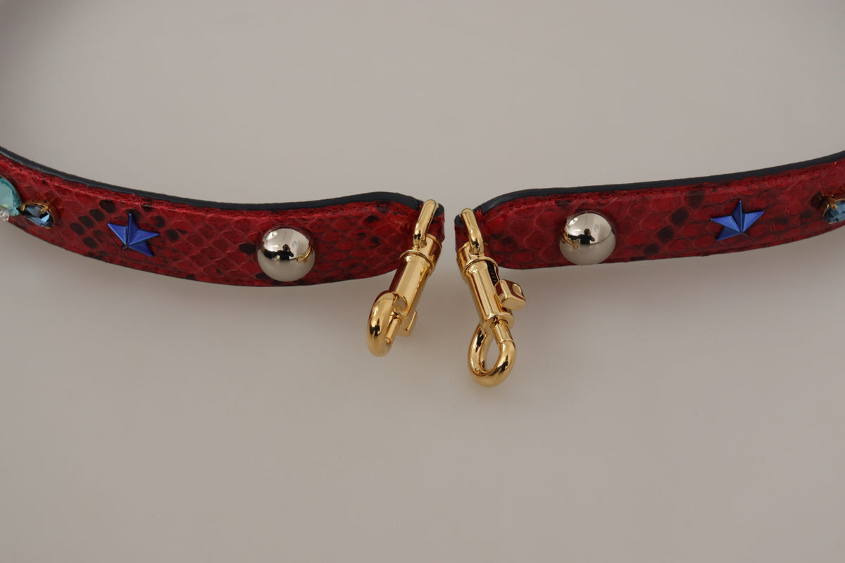 Red Exotic Leather Crystals Shoulder Strap