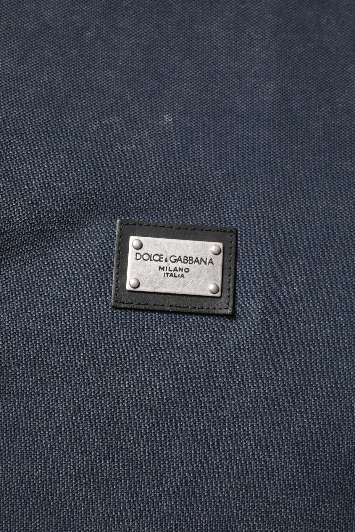 Dark Blue Logo Plaque Cotton Men Polo Shirt T-shirt