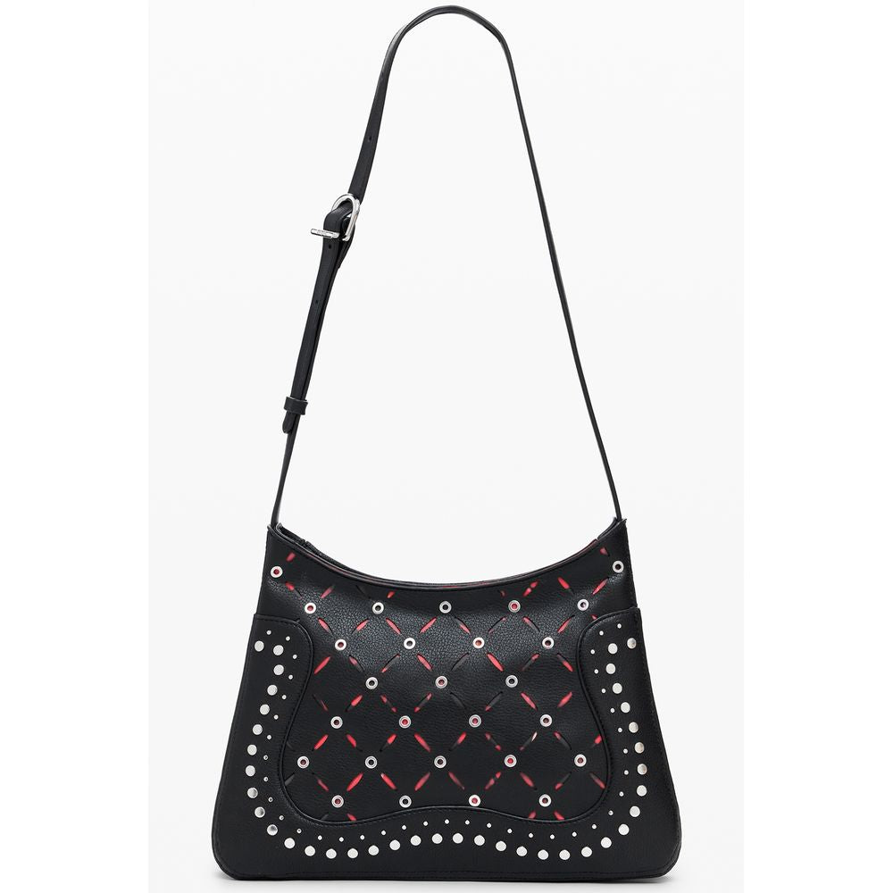 Black Polyurethane Women's Shoulder Bag
