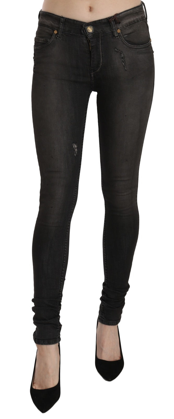 Cotton Black Washed Low Waist Skinny Denim Jeans