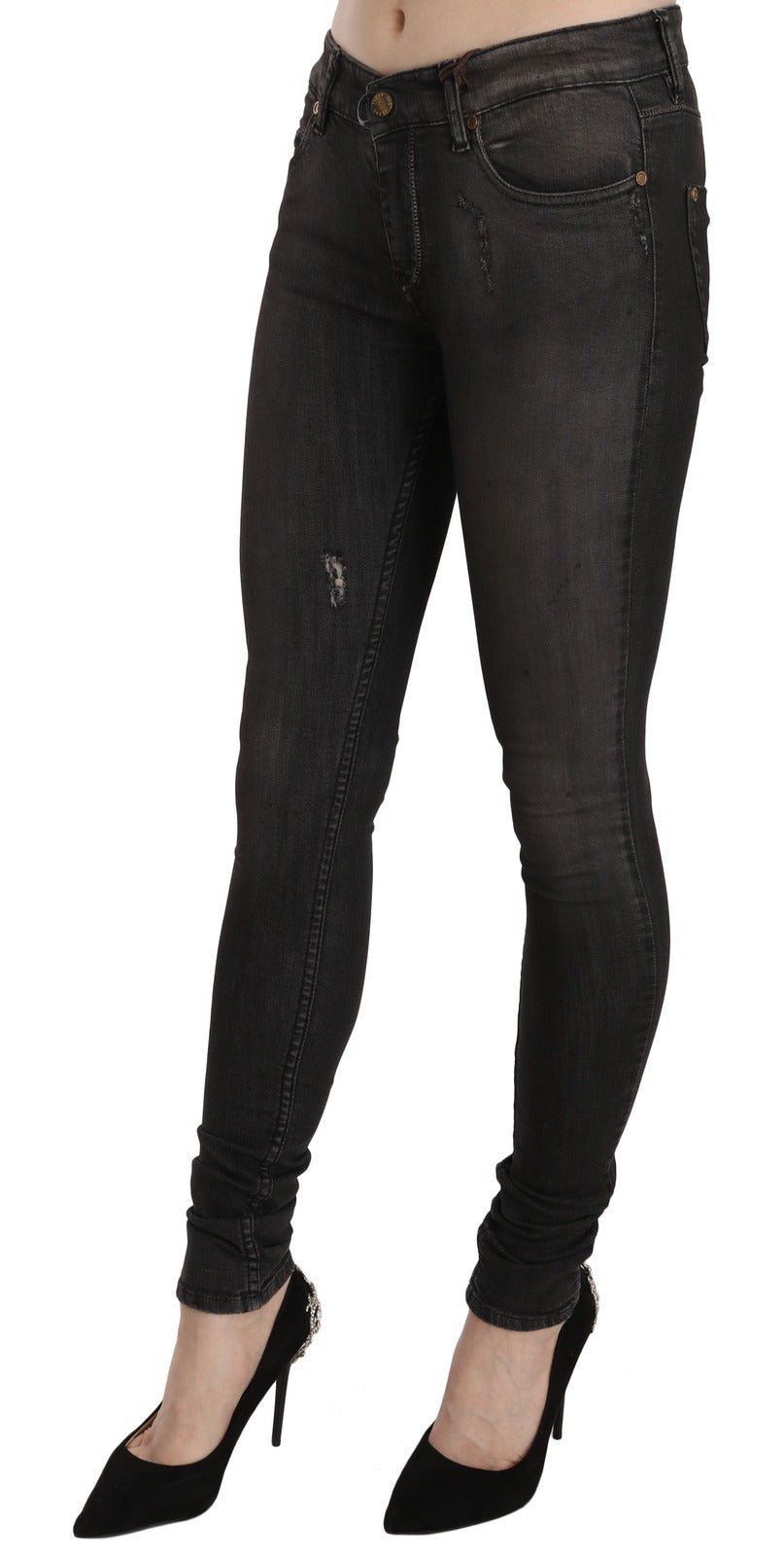 Cotton Black Washed Low Waist Skinny Denim Jeans
