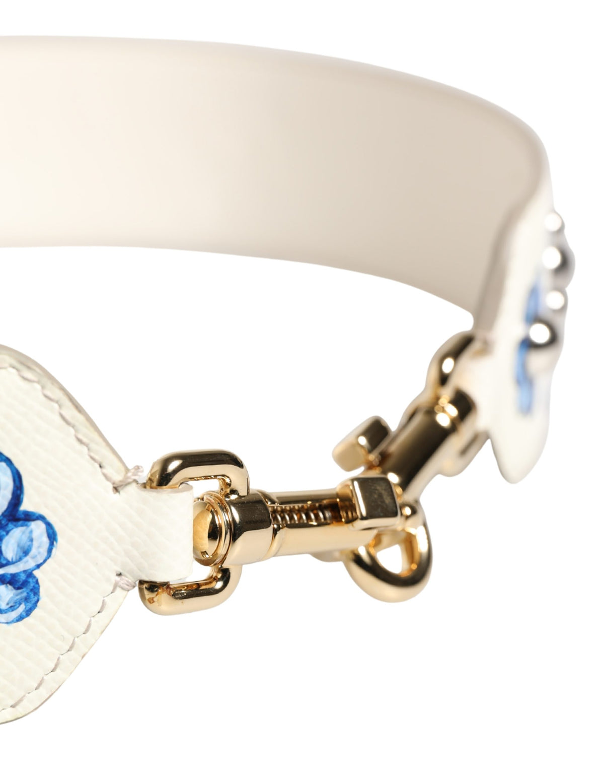 White Blue Floral Leather Stud Accessory Shoulder Strap
