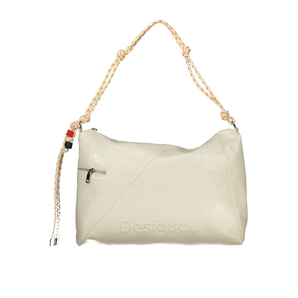 Ecru Polyurethane Women Handbag