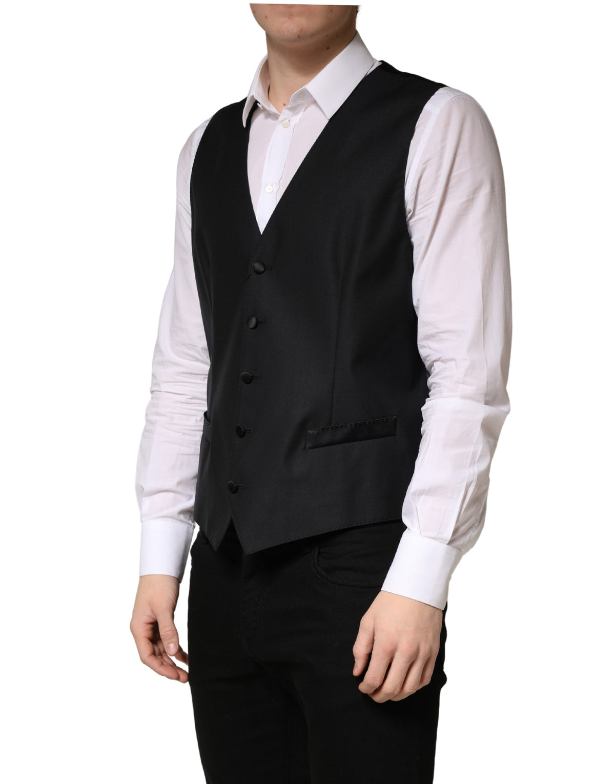 Black Wool Single Breasted Men Waistcoat Vest