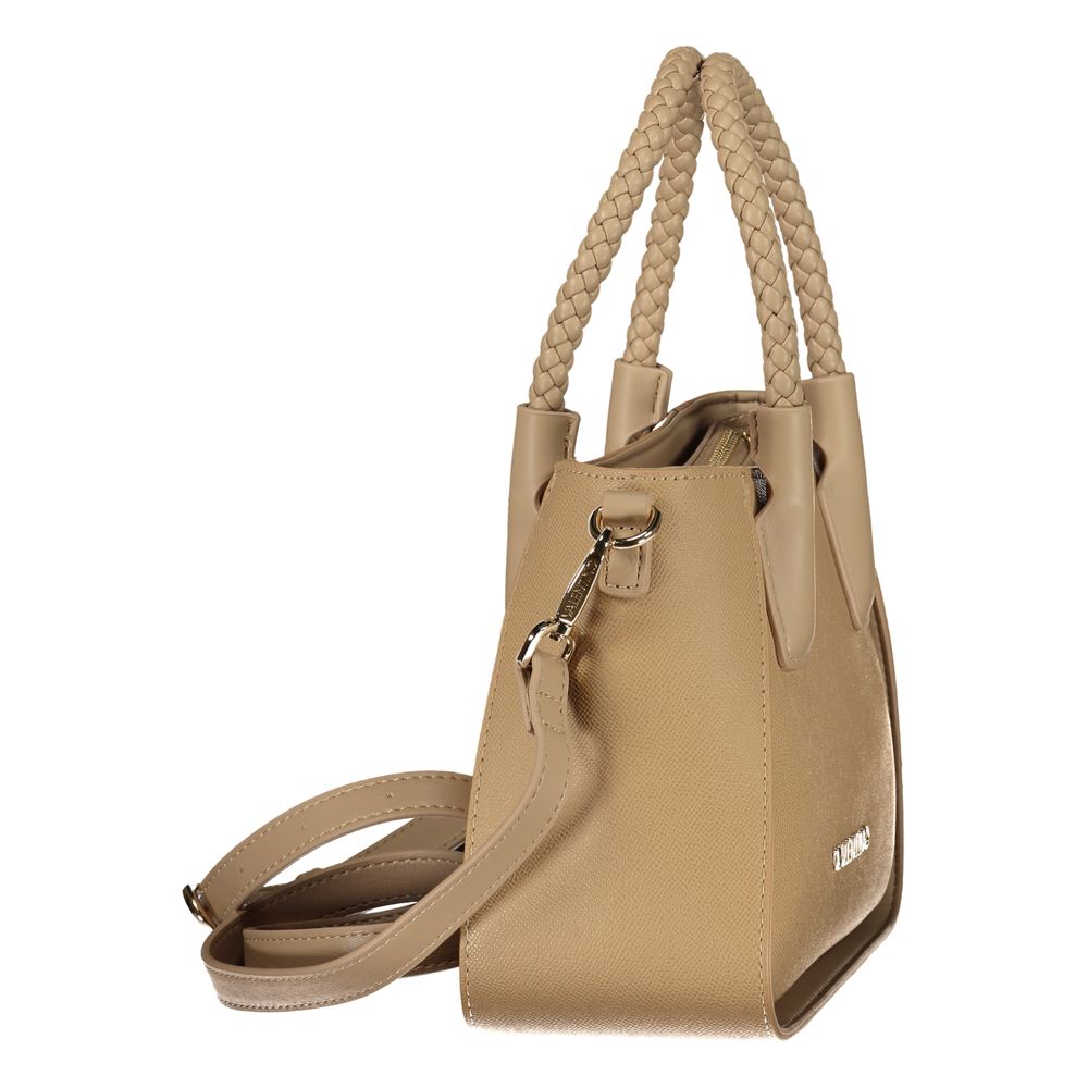 Beige Polyurethane Women's Bag with Handles and Shoulder Strap