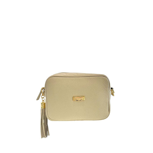 Beige Cowhide Leather Women Crossbody Bag