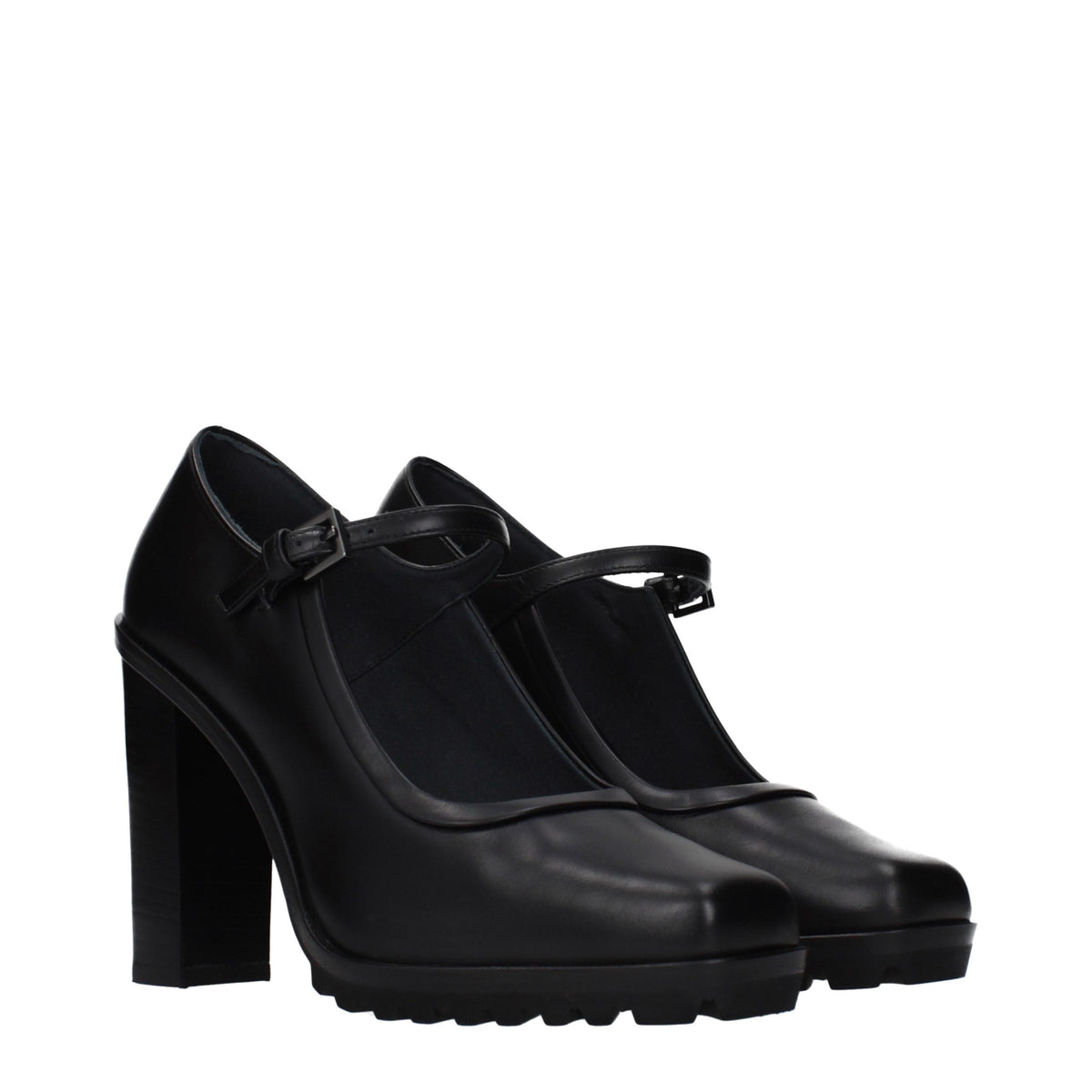 Black Leather High Heel Pumps