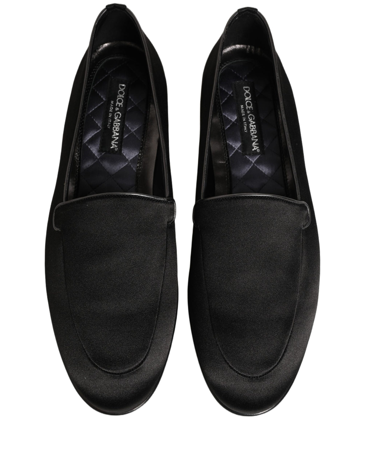Black Satin Logo Slip On Flats Loafers Shoes