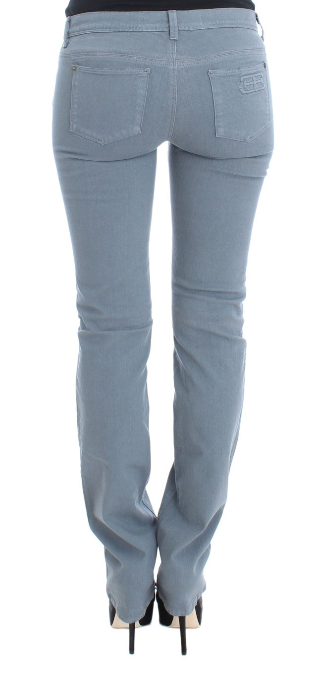 Blue Cotton Blend Slim Fit Bootcut Jeans