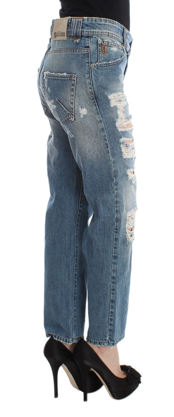 Blue Wash Cotton Boyfriend Fit Cropped Jeans