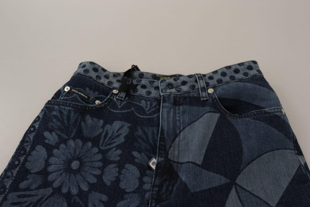 Blue Floral High Waist Skinny Denim Jeans