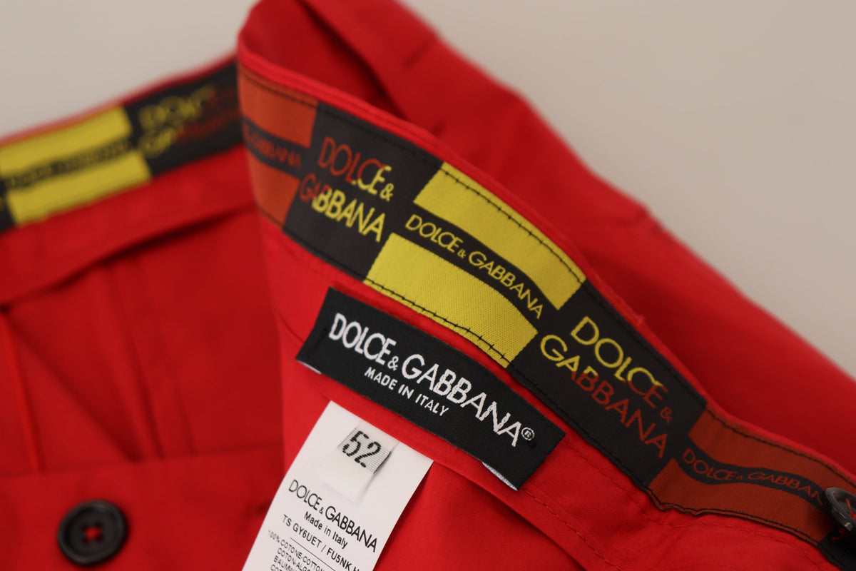 Red Cotton Slim Fit Trousers Chinos Pants