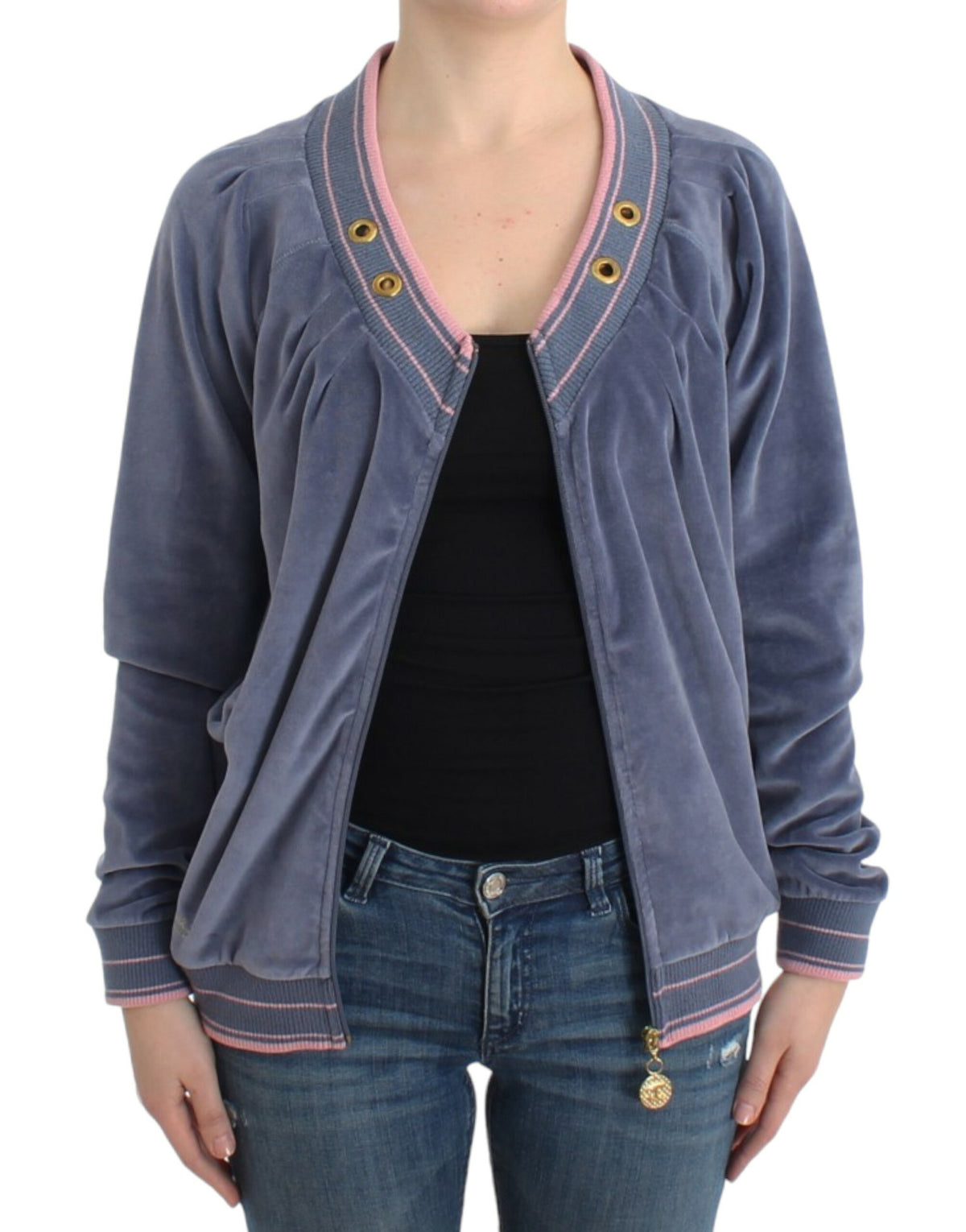 Blue velvet zipup sweater