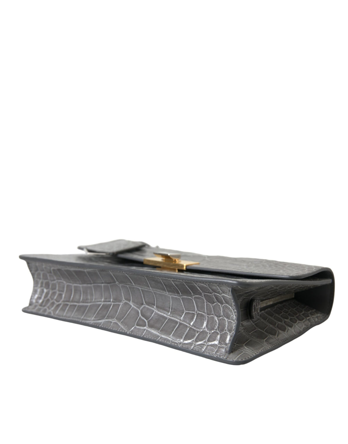 Gray Exotic Leather Medium Shoulder Hand Purse Bag