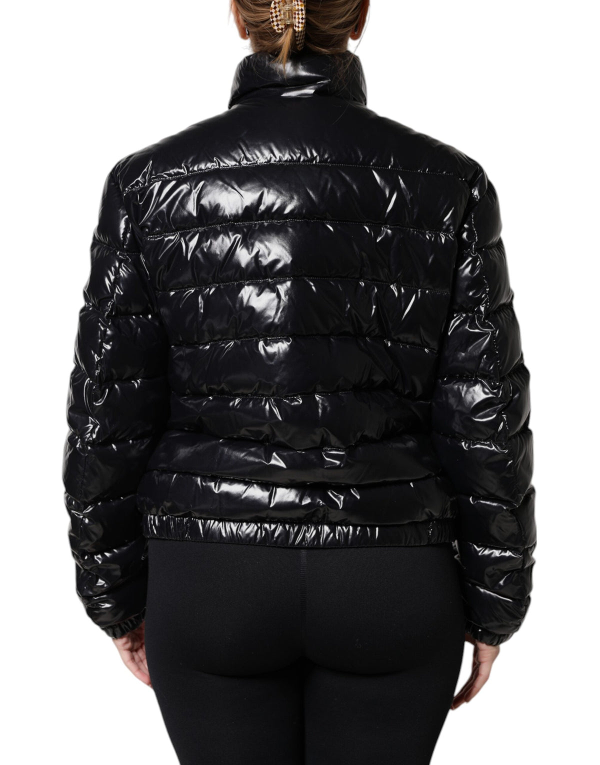Black Logo Plaque Full Zip Puffer Jacket