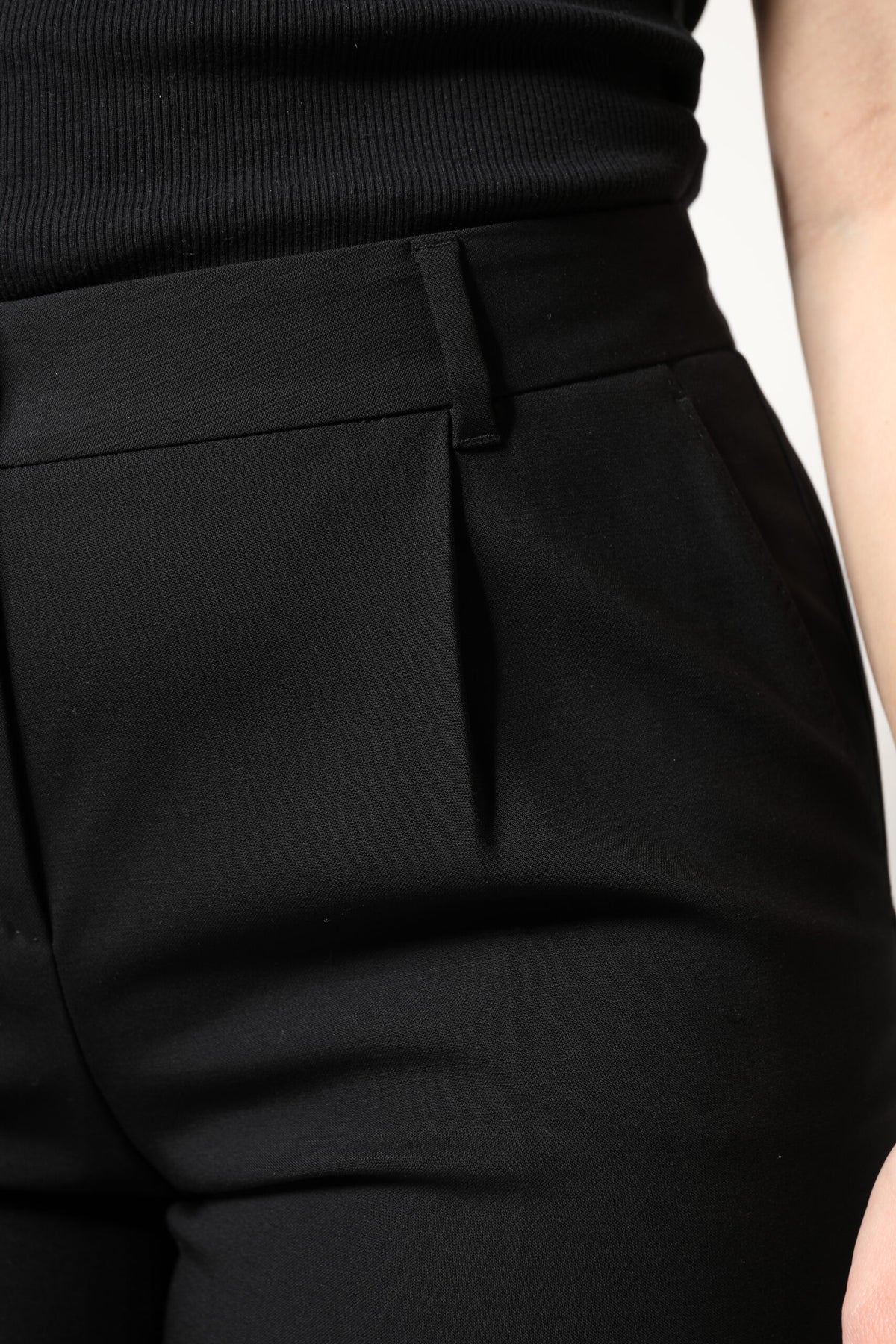 Black Wool High Waist Boot Cut Dress Pants