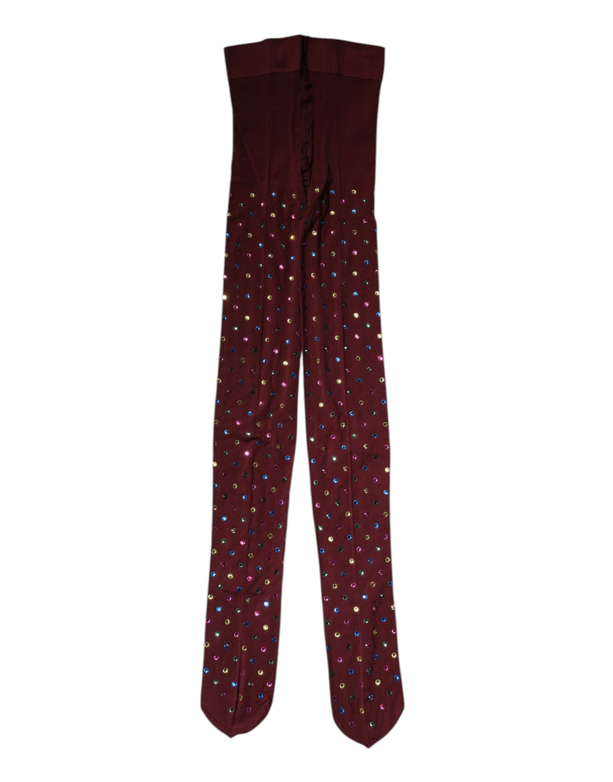 Maroon Nylon Crystal Embellished Pantyhose Tights