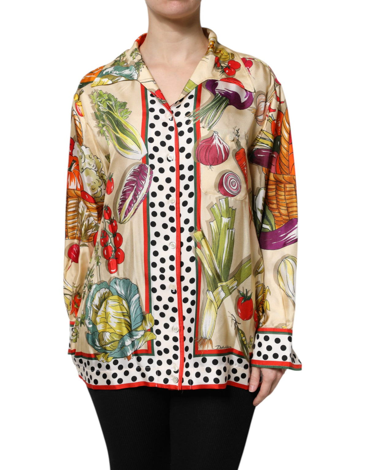 Multicolor Vegetables Silk Long Sleeves Top
