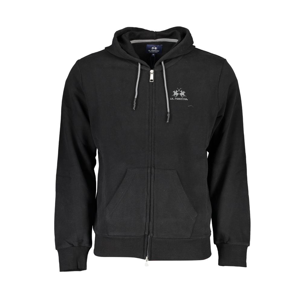 Black Cotton Men Sweater with Hood