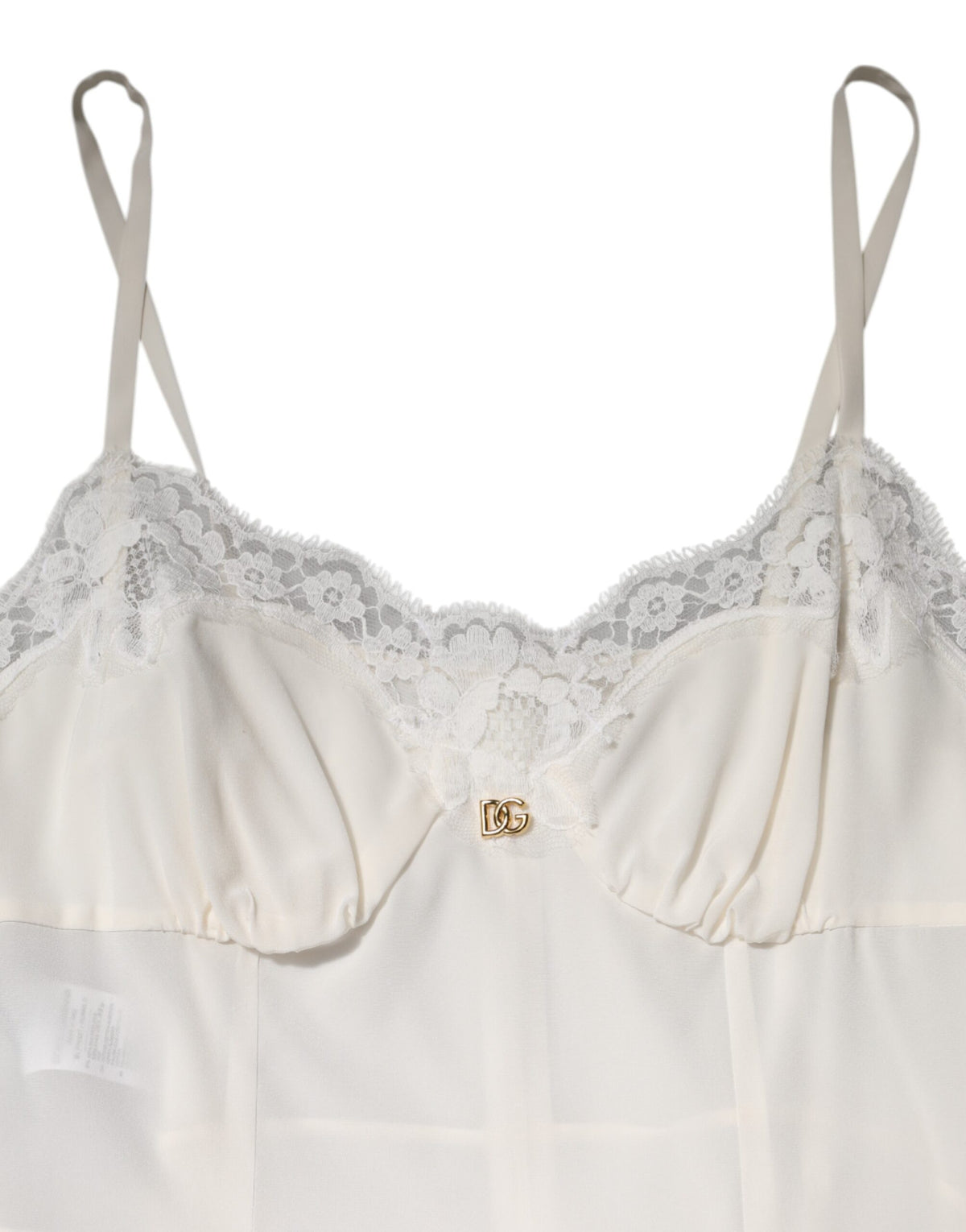 White Lace Gold DG Logo Silk Dress Sleepwear