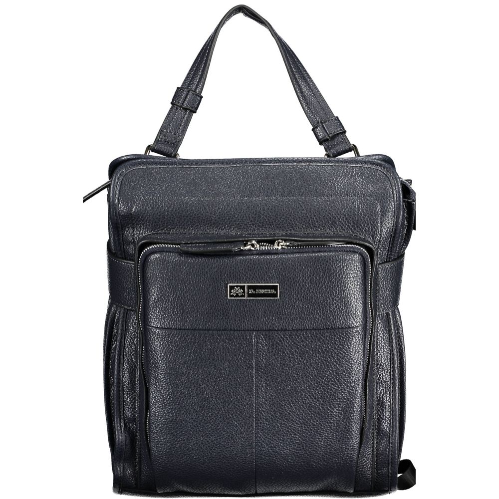 Blue Polyurethane Women Backpack