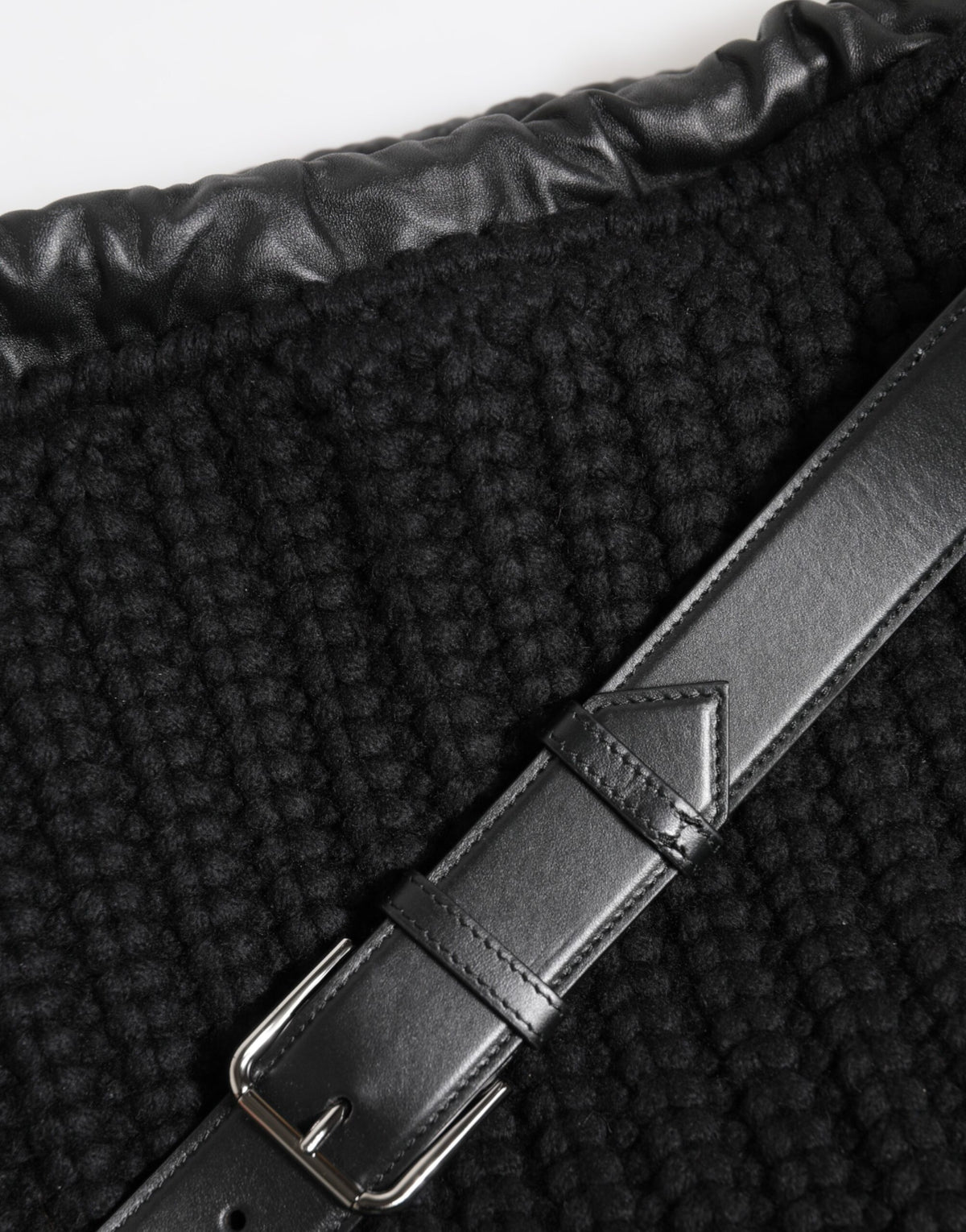 Black Cashmere Knitted Leather Shoulder Women Borse Bag