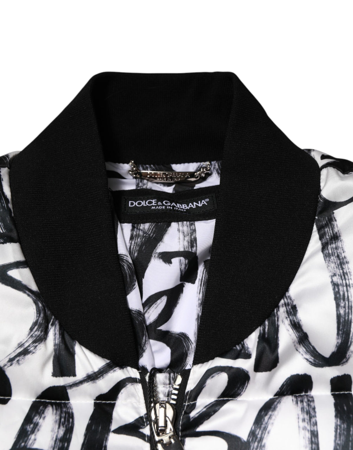 White Black Graffiti Logo Puffer Bomber Jacket