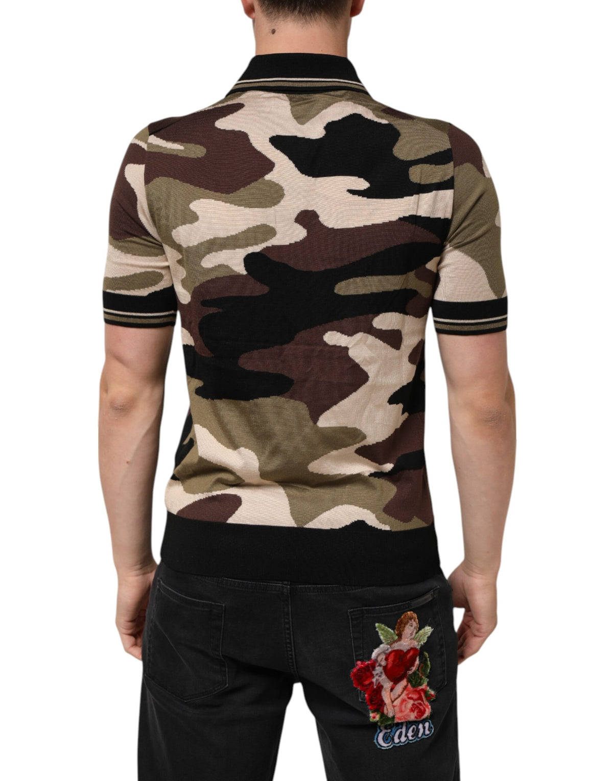 Camouflage Brown Silk Military Polo T-shirt