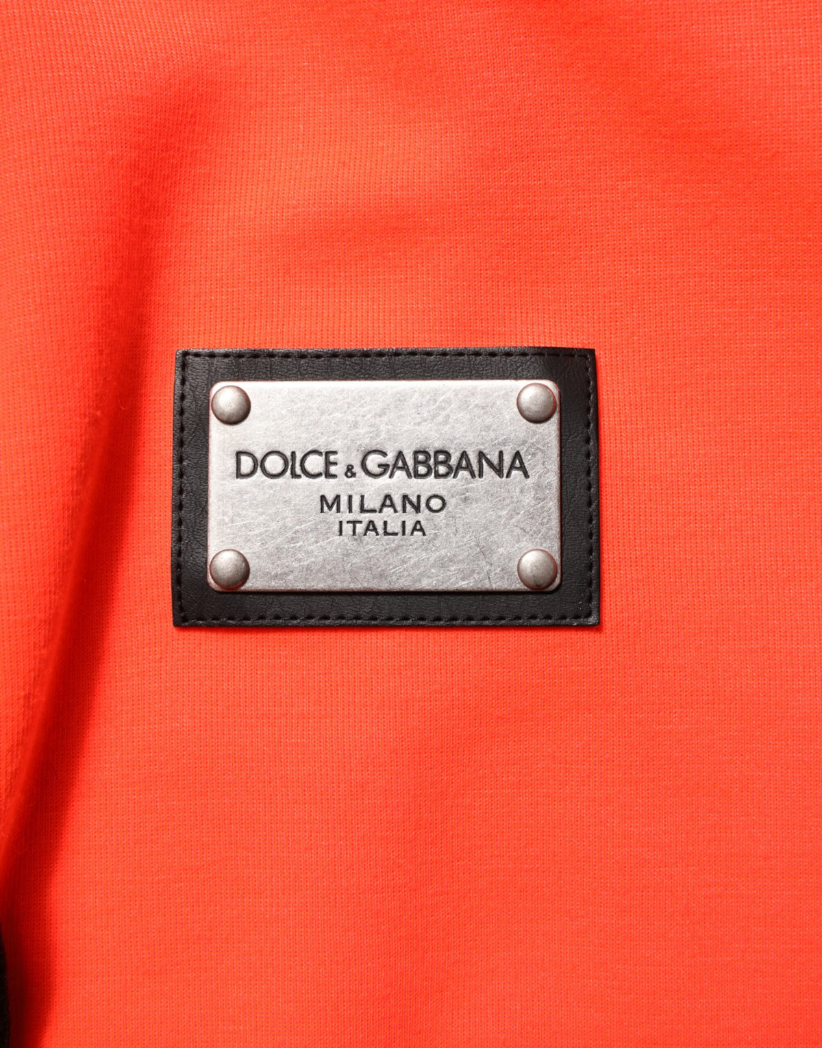 Red Fluorescent Polyester Logo Patch Hoodie Sweater