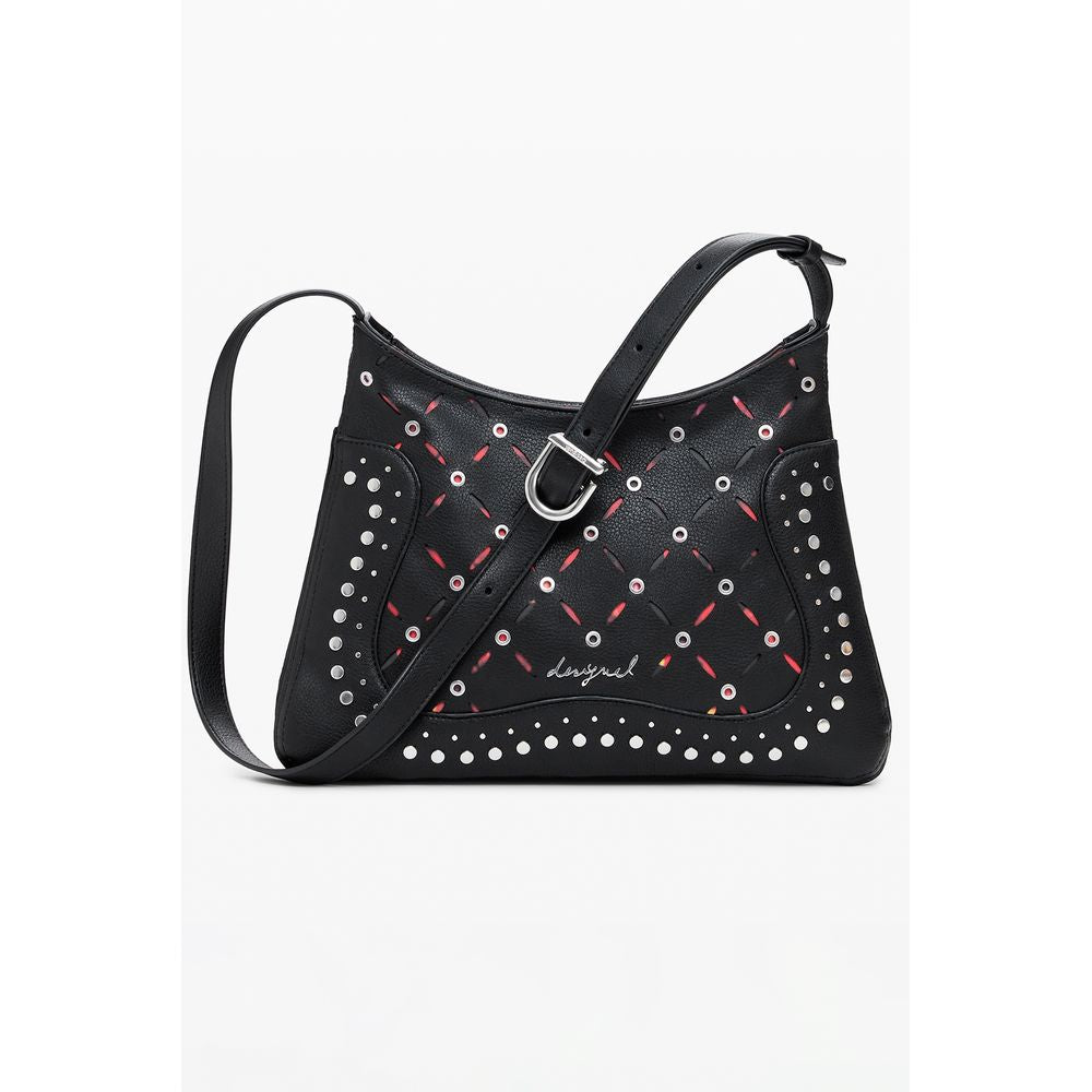 Black Polyurethane Women's Shoulder Bag