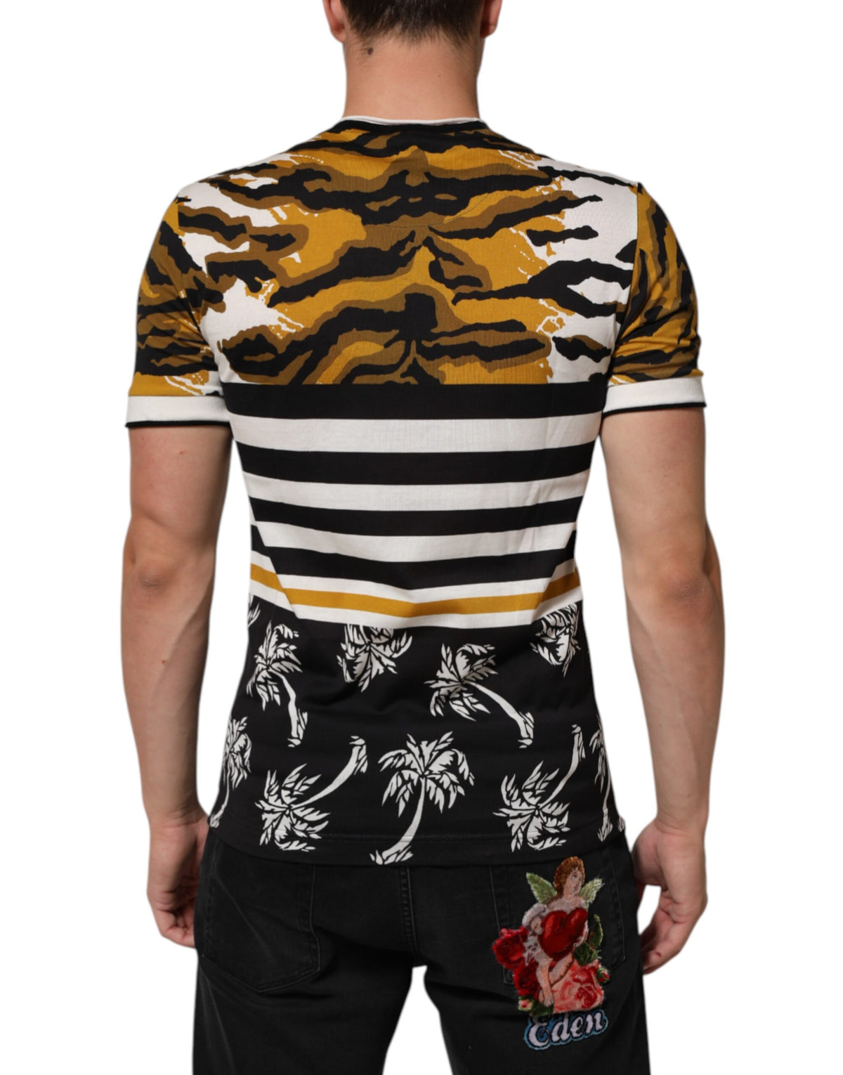 Multicolor Leopard Palm Leaf Men Crew Neck T-shirt