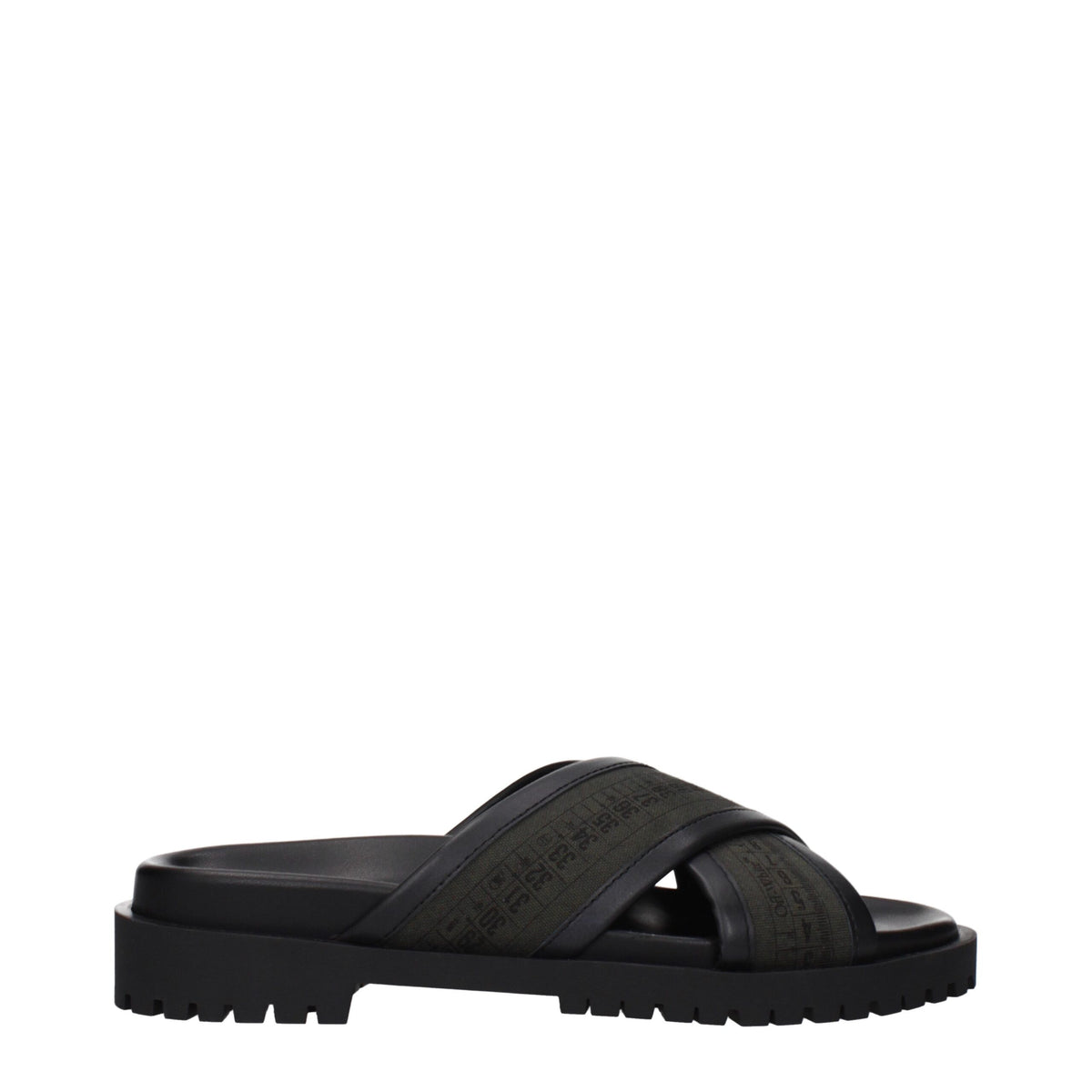 Green Fabric Flat Sandals