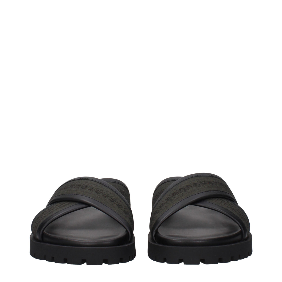 Green Fabric Flat Sandals