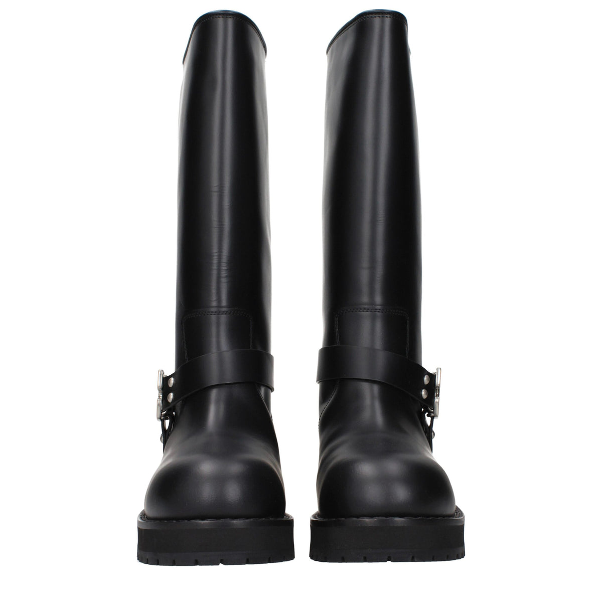 Black Leather Flat Boots