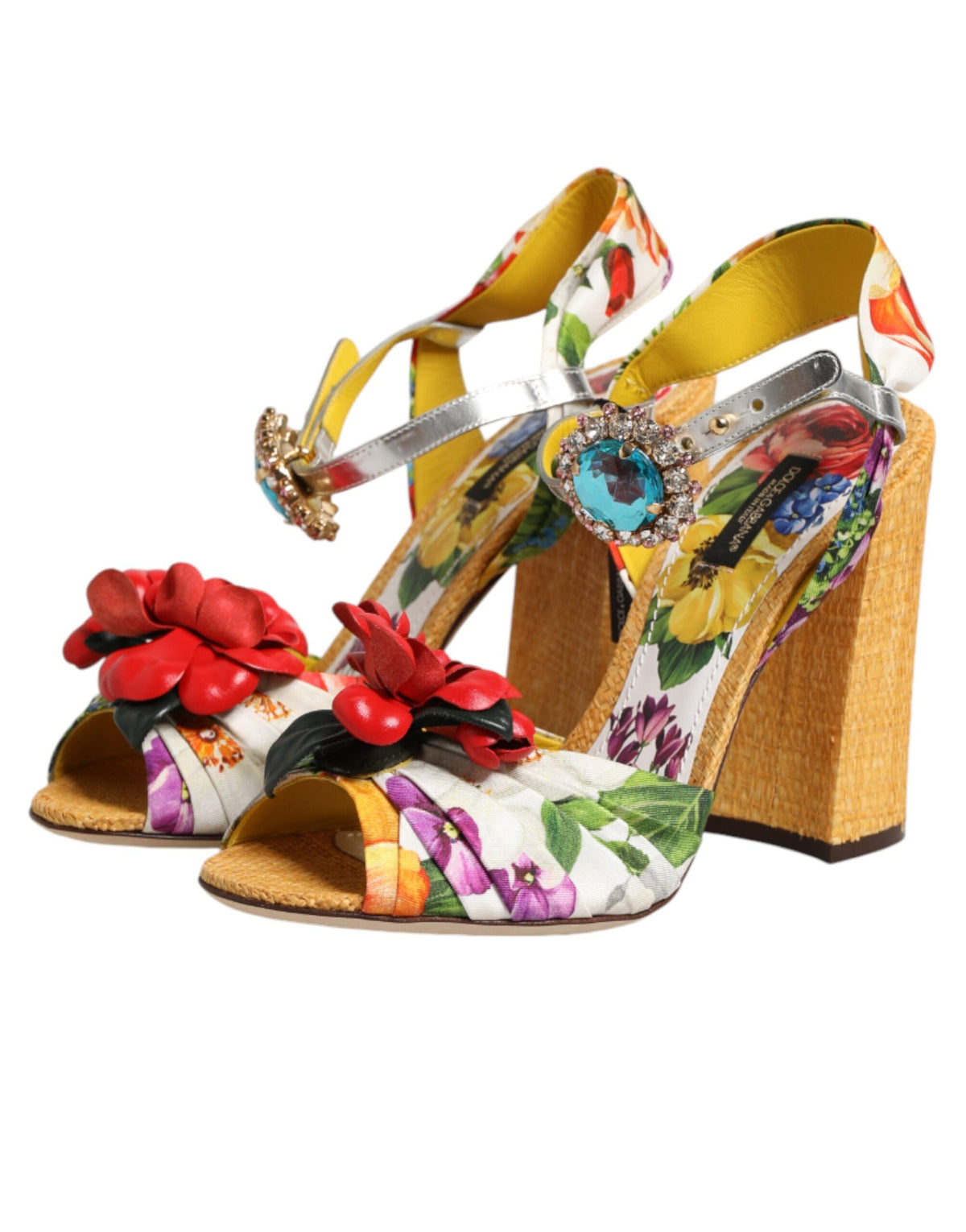 Multicolor Floral Crystal Embellished Sandals Shoes