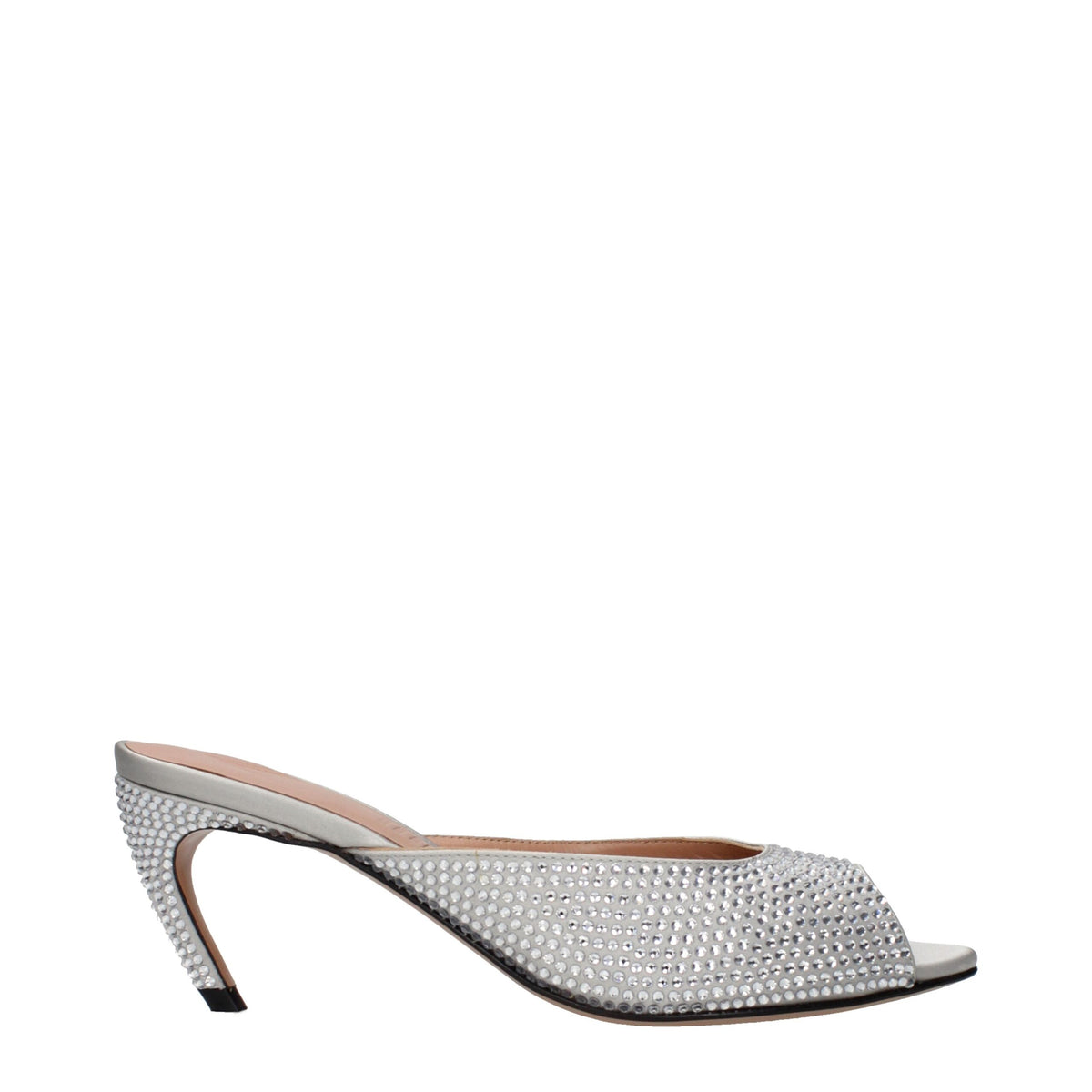 Gray Satin Stiletto Heel Sandals