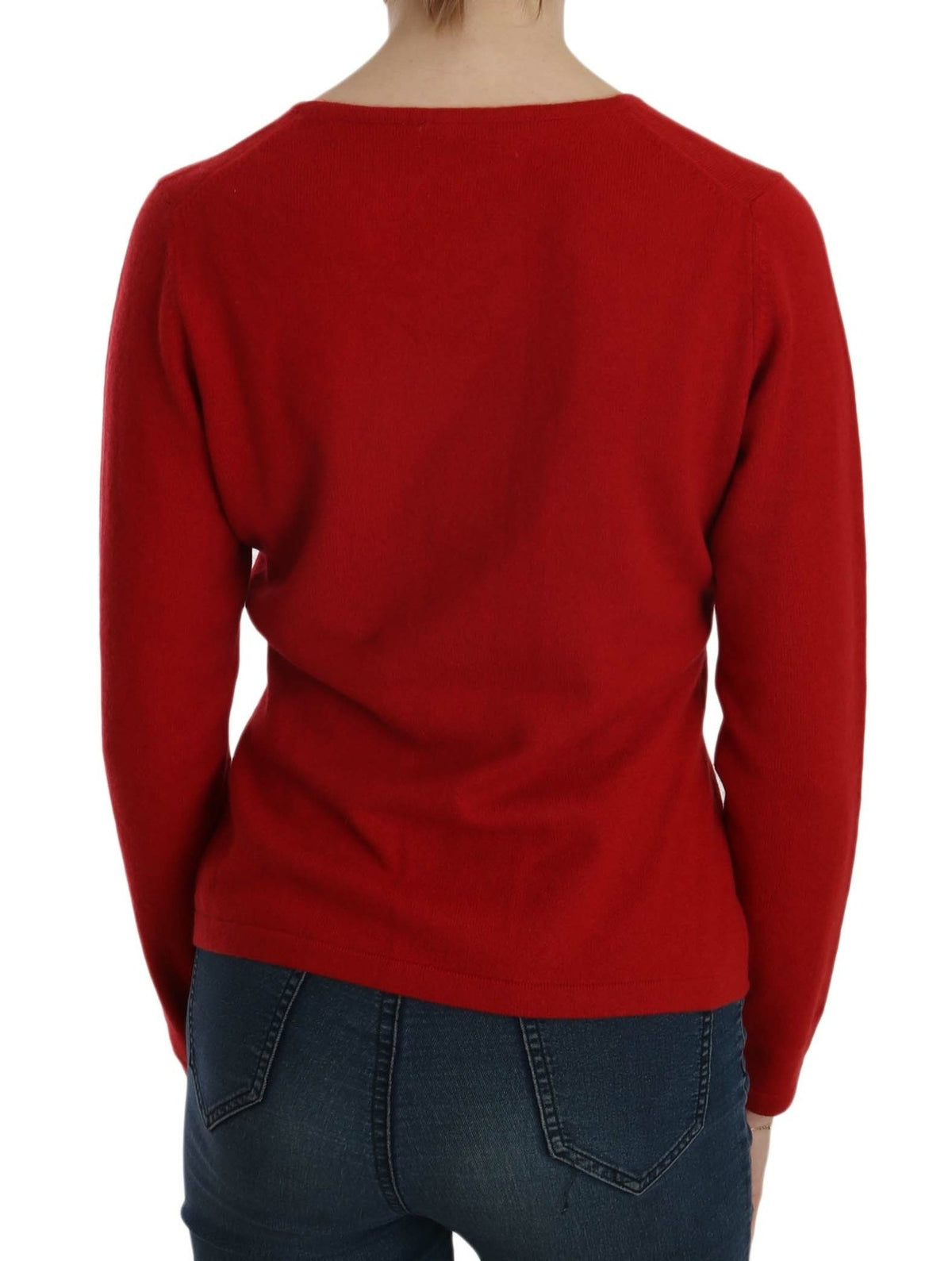 Cashmere Red Round Neck Pullover Top Sweater